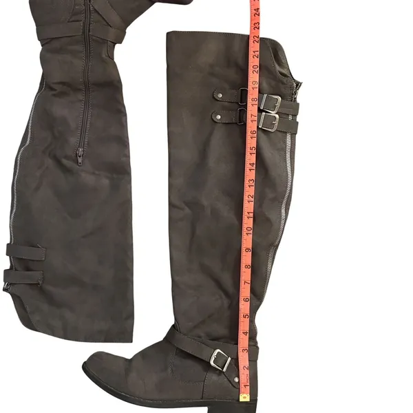 JustFab Carmona Over The Knee Boots Faux Suede Grey Moto Buckle‎ Women 10 Riding - Image 4