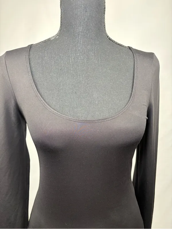 Topshop Bodysuit Black Long-Sleeve Scoop Neck - Image 4
