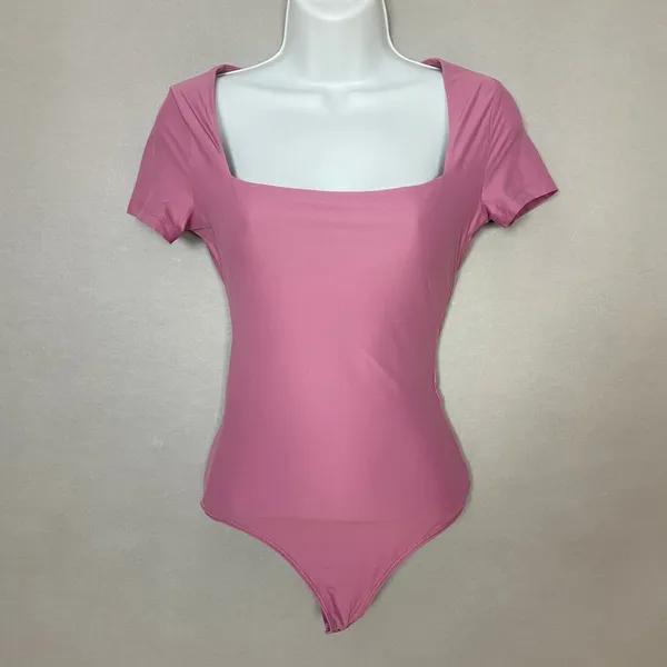 Abercrombie & Fitch Bodysuit Top Seamless XS Mauve Short Sleeves Square Neck - Image 14