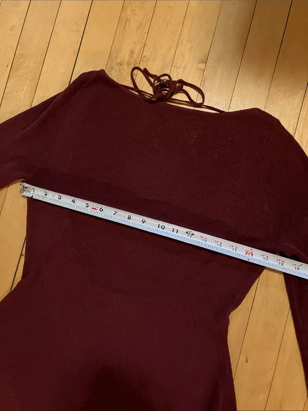 Meshki Zahra Open Back Long Flare Sleeve Burgundy Brown Mini Dress - Image 10