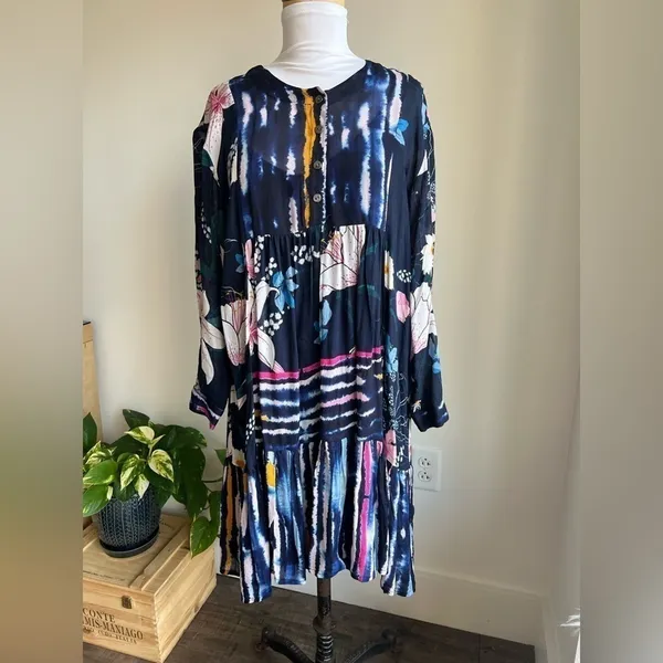 Anthropologie Bl^nk London Meridian Blue Drop Waist Long Sleeve Dress Women's XS - Image 3