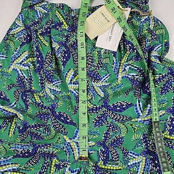 Midnight Sky -175‎ Blue Green Floral Linen Blend Tie Waist Wide Leg Pants Size S - Image 7