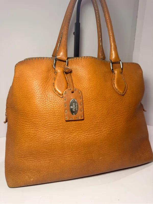 Vintage Fendi Selleria Pebbled Leather Satchel – Cognac Brown - Image 5