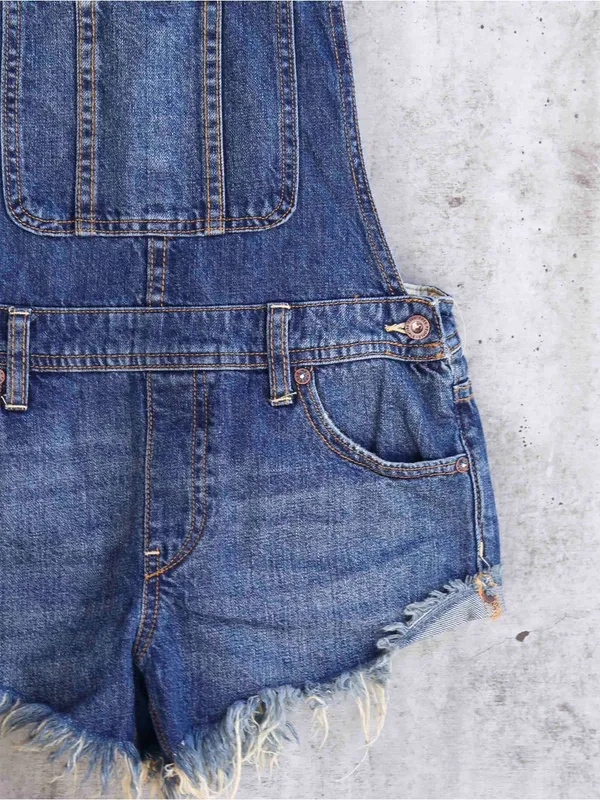 We The Free Free People Denim Shortalls Frayed Hem 100% Cotton Size 29 - Image 11