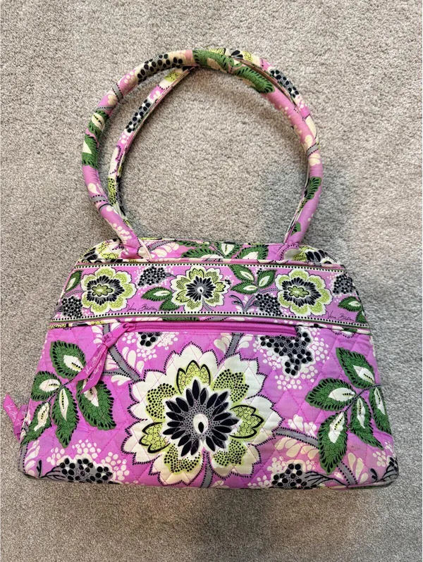 Vera Bradley Womens OS Viva La Vera Pink Green Floral Quilted Frame Satchel Bag - Image 5