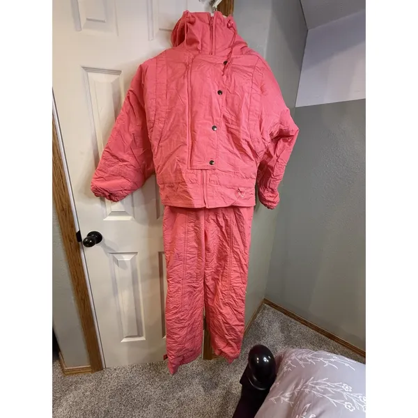 Vintage 80s-90s Skitique Pink/Orange Jacket And Ski Bib - Image 2