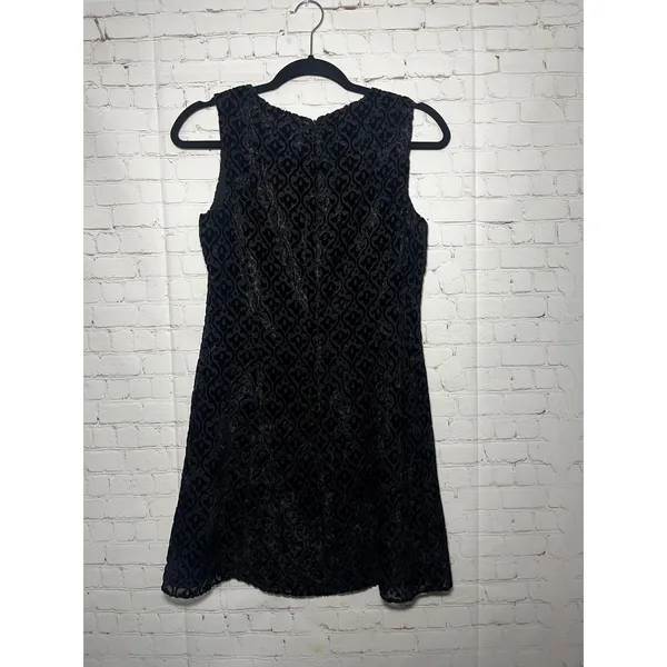 Vintage‎ 90s Max Studio Black Velvet Burnout Damask Sleeveless Sheath Dress Sz 4 - Image 3