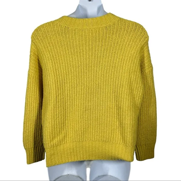 American Eagle Mustard Gold Chunky Knit Sweater Medium Oversized Fall - Image 7