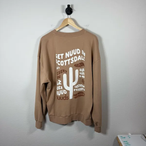 Nuuds Pullover Scottsdale Arizona Cactus Crewneck Tan Beige Size Large L - Image 10