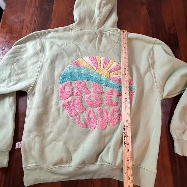 Ragwear Great Wolf Lodge Sage Green‎ Chenille Graphic Hoodie Womens Medium M - Image 11