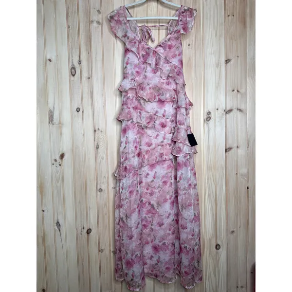 NWT Lulus Evangeline Pink Floral Ruffle Maxi Dress Cruise Resort Gala Banquet XL - Image 2