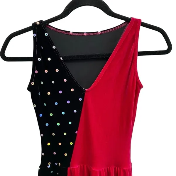 Vintage Y2K Star Styled Velvet Sequin Dance Costume Leotard Dress Adult S - Image 5