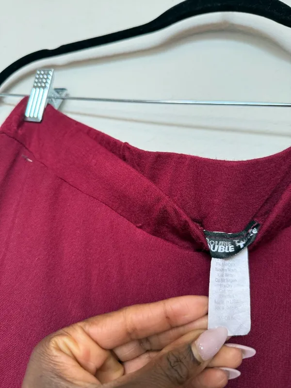 Y2K Burgundy Red Maxi Tiered Peasant Skirt - Image 3