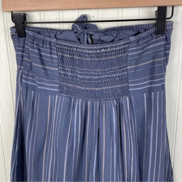 Vintage Y2K Old Navy Strapless Sundress Size Small Blue Metallic Stripe FLAWED - Image 10