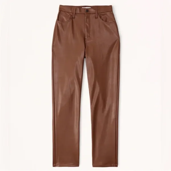 $99 Abercrombie & Fitch Brown Vegan Leather 90’s Straight Ultra High Rise Pants - Image 5