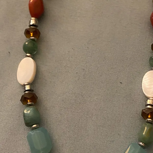 14” To 18” Necklace Round Pearlescent Pendant Beaded Chain Blue Brown Red Boho - Image 4