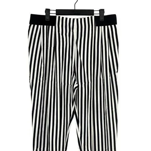 NWT Sans Souci Striped Lightweight Satin Feel Trouser Ankle Pant XL Black White - Image 2