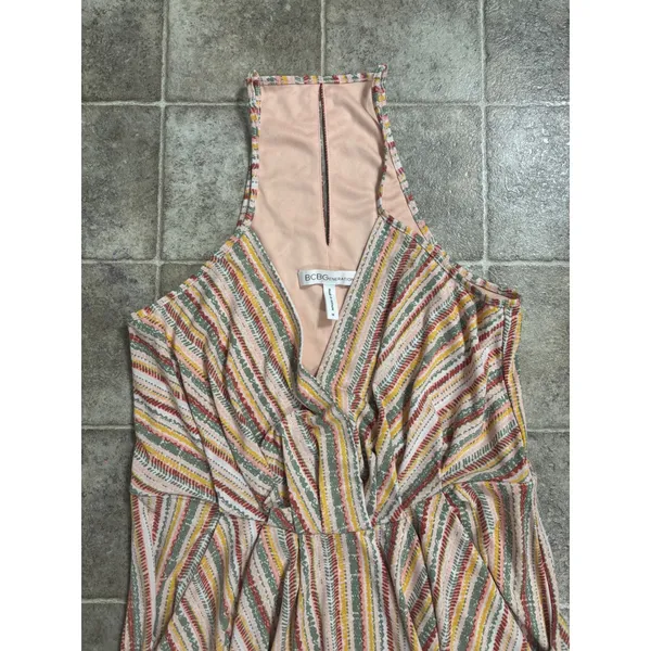 BCBGeneration Womens Multi Color Striped Halter Maxi Dress Pink Yellow Green M‎ - Image 2