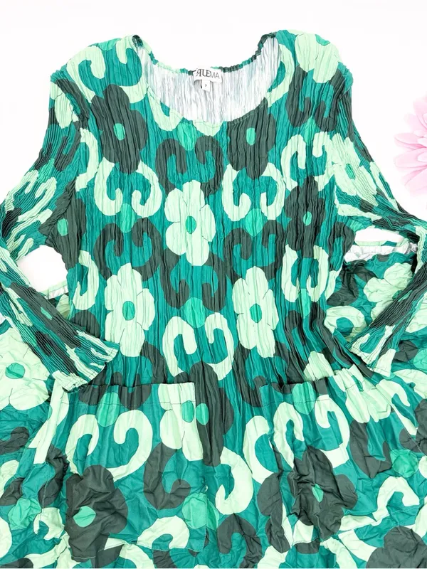 Alquema 3/4 Sleeve Smash Pocket Dress Ceramic Dreams Midi Floral Crinkle Pleated - Image 4