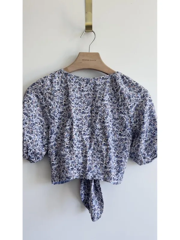 Abercrombie & Fitch Linen Blend Floral Tie Front Crop Top Puff Sleeve XS - Image 9