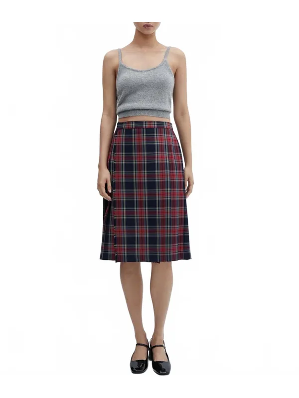 Mango Pleated Midi-Skirt NWT Red Blue Plaid Size Small - Image 6