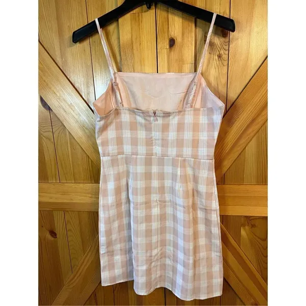 BP Nordstrom Dress Size Medium Mini Pink Plaid Spaghetti Strap Slit NWOT (2930) - Image 5