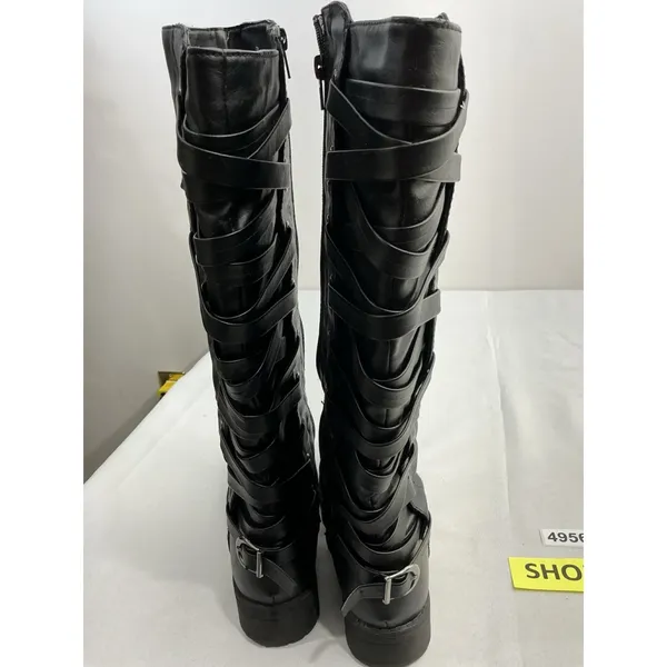 Womans Bruno Valenti Riding Boots 8 Black Full Zip Strappy Detail - Image 5