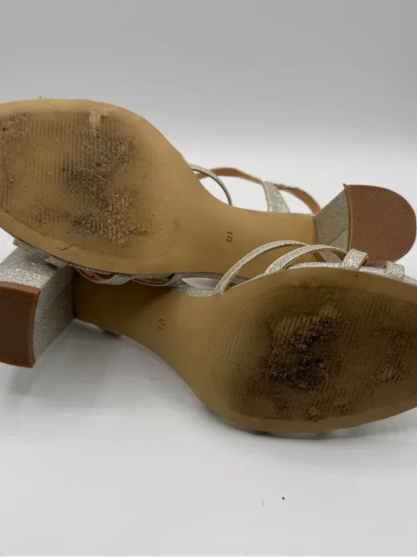 Badgley Mischka American Glamour Silver Glitter Block Heel Sandals Womens 10 - Image 6