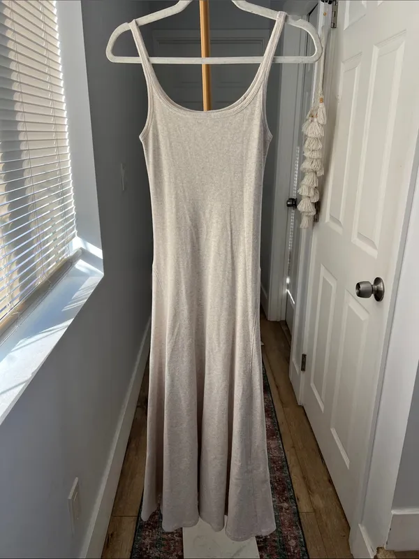 Buck Mason Surplus Rib Scoop Neck Midi Dress Neutral Heather Cream XS $118 - Image 3