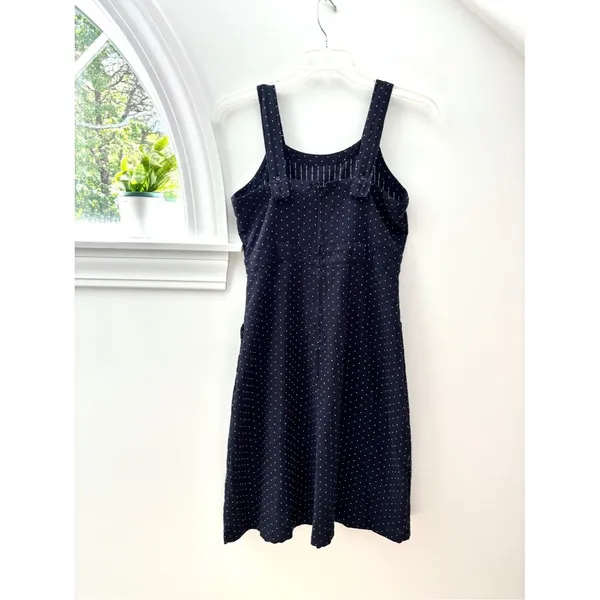 Mata Traders Navy Dot Pinafore Dress Small S Overall Apron Midi Cottagecore Mod - Image 3