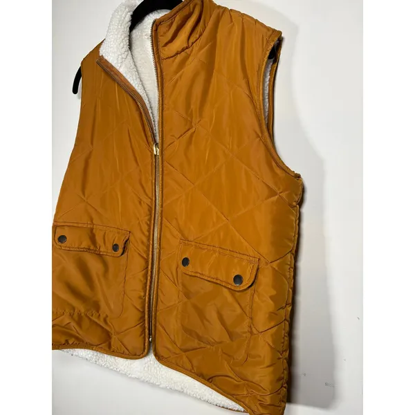 BKE Quilted Puffer Vest Mustard Yellow Sherpa Lined Gorpcore Outdoor Cozy Small - Image 3