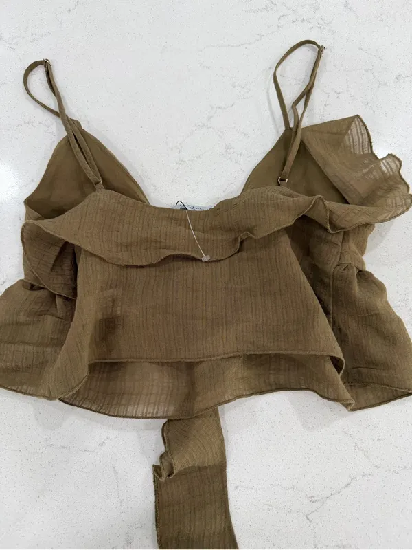 Zara Olive Ruffle Tie-Front Camisole Top - Image 8