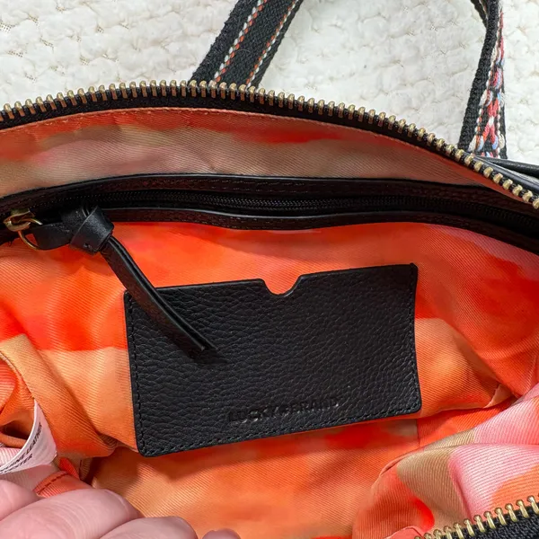 Lucky Brand Black Leather Guitar Embroidered Strap Crossbody Bag Purse Bohemian - Image 9