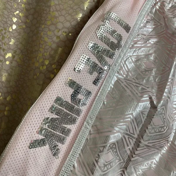 PINK Victorias Secret Silver Pink Sequin Bling Campus Running Shorts, S NWT - Image 3