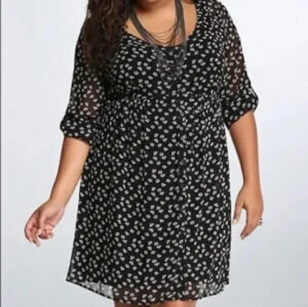 Torrid Diamond Print Sheer Chiffon Shirt Dress 3/4 Sleeve Black & White Size 1 - Image 11