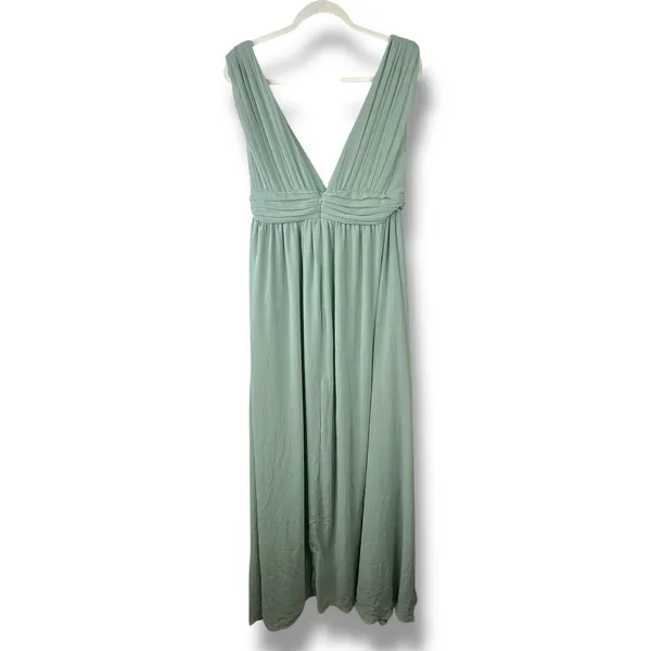 Lulus NWOT Heavenly Hues Sage Green Brush Woven Chiffon V-Neck Maxi Dress Large - Image 8