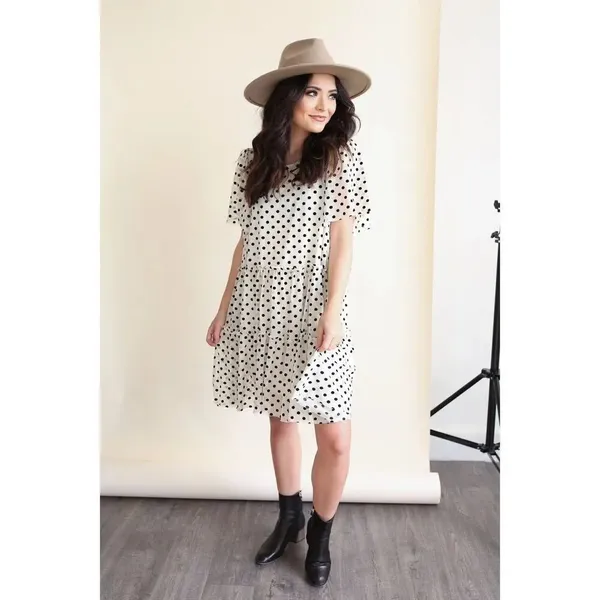 Altar’d State (Sz S) Dress Baby Doll SHEER Black Polka Dot - Image 2