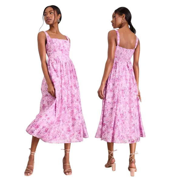 Lulus Colwyn Light Magenta Floral Jacquard Bustier Midi Dress size L NWT - Image 2