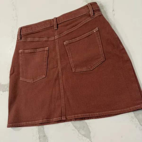 Wilfred Free by Aritzia High Waisted Denim Date Night Mini Skirt Women’s 4 Brown - Image 5