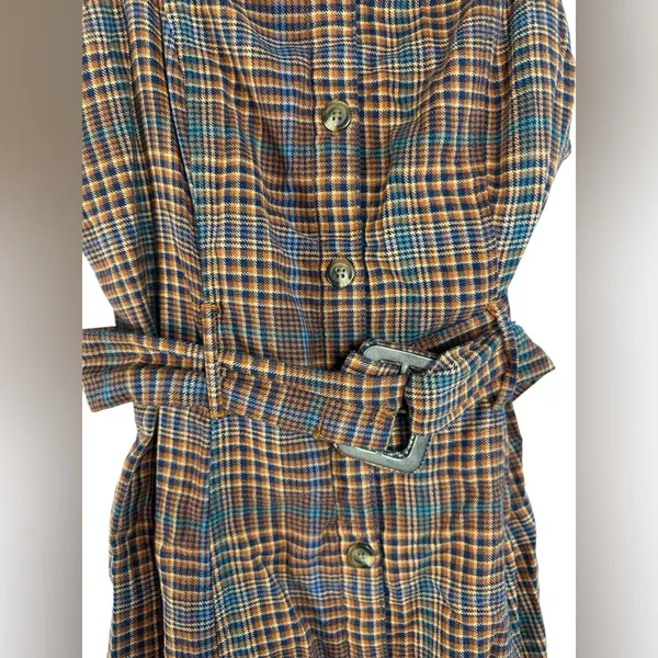 American Eagle Plaid Button Front‎ Mini Dress XS Belted Brown Fall Preppy - Image 6