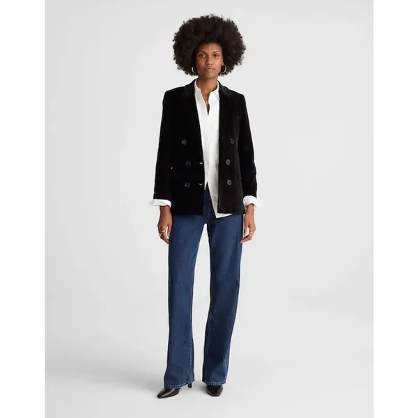 Madewell Peak-Lapel Double-Breasted Blazer in Velvet Classic Black XXS NWT - Image 2