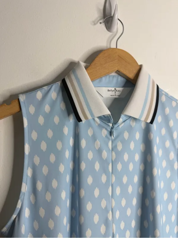 NEW Belyn Key‎ Penny Sleeveless Ikat Golf Polo Light Blue White Small Tennis - Image 7