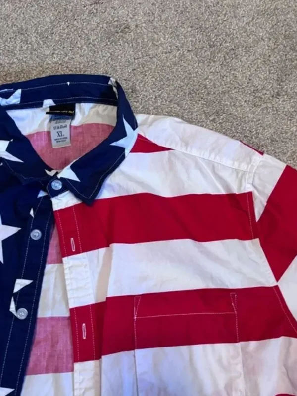 Fifth Sun Unique Red White & Blue Patriotic Stars and Stripes Striped Shirt - Image 2