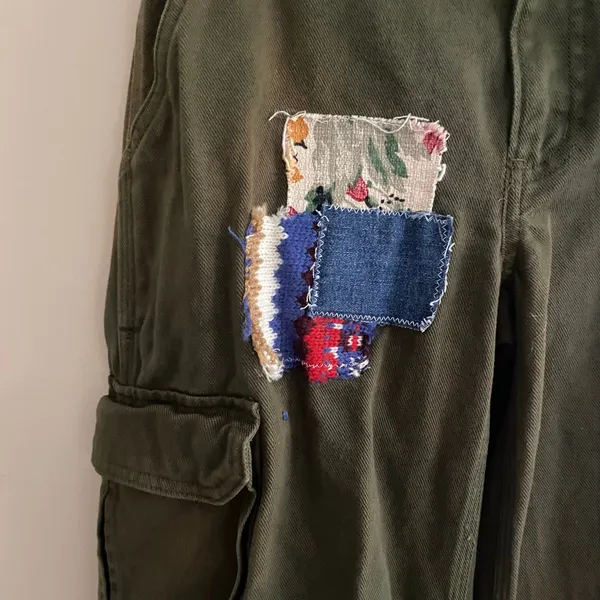 TNA Aritzia Green Straight Leg Cargo Patchwork Pants High Rise Reworked Women 0 - Image 3