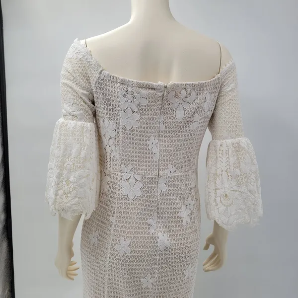 The Room Lace Dress Juniors L Ivory Off Shoulder Bell Sleeve Bridal Graduation - Image 8