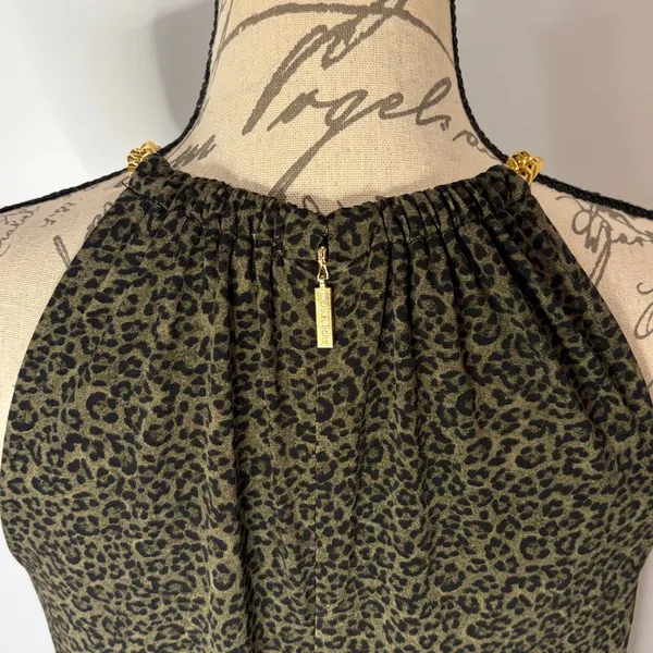 Michael Kors gold chain accent stretch slinky leopard animal print dress S - Image 3