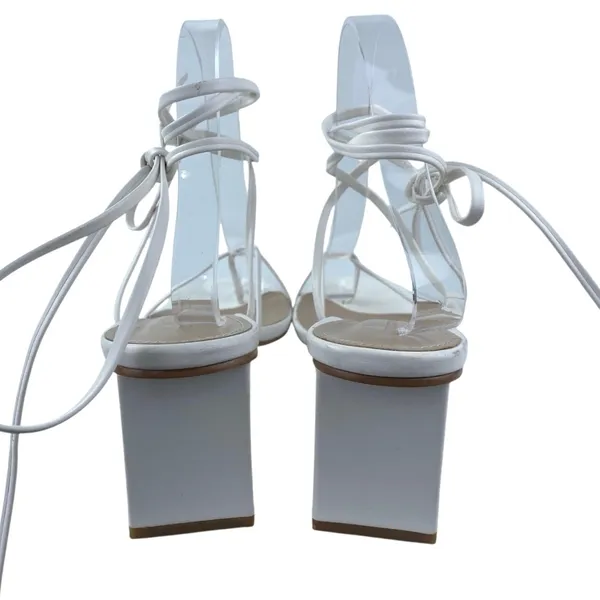 Princess Polly Women's White Lace Up Square Toe Strappy Block Heels Sandals Sz 9 - Image 3