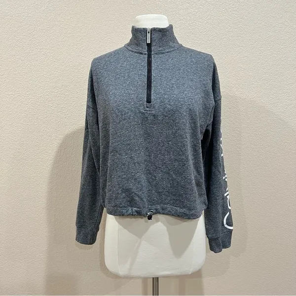 Calvin Klein Heather Grey Half Zip Oversized Crop Pullover Sz Small - Image 5