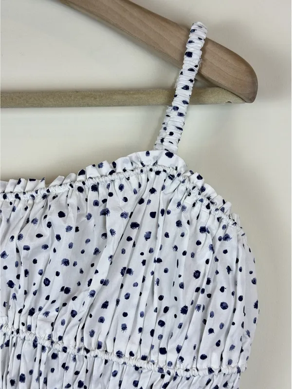 J.Crew Cinched-Waist Cotton Poplin Tank Top Blue Dot Smocked Crop M - Image 3