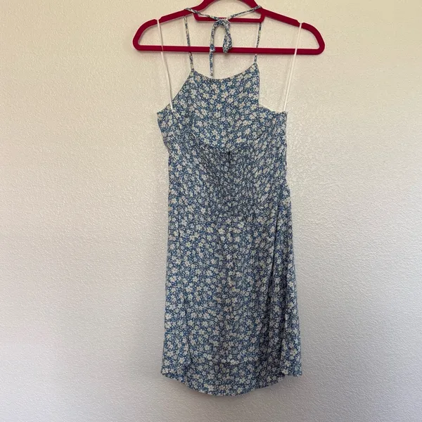 Reformation Tasha White Blue Floral Halter Top Mini Dress 4 - Image 4